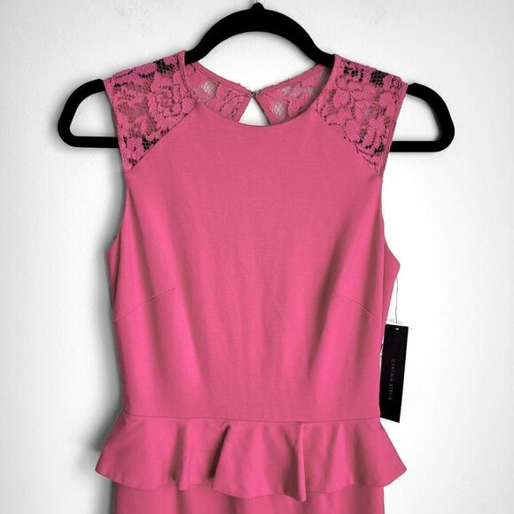 NWT Cynthia Steffe Hot Pink Lace Cutout Back Bodycon Peplum Dress - Picture 5 of 14